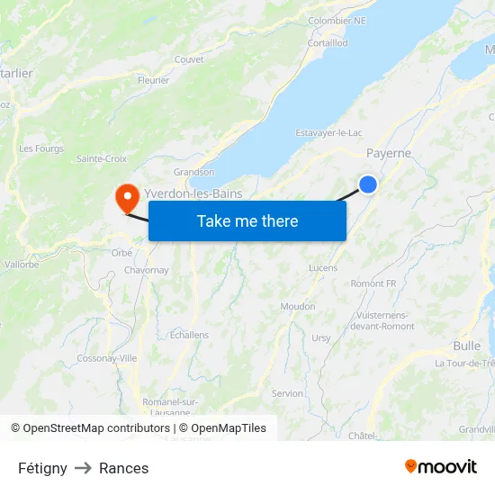 Fétigny to Rances map