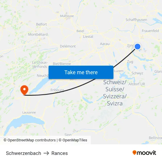 Schwerzenbach to Rances map