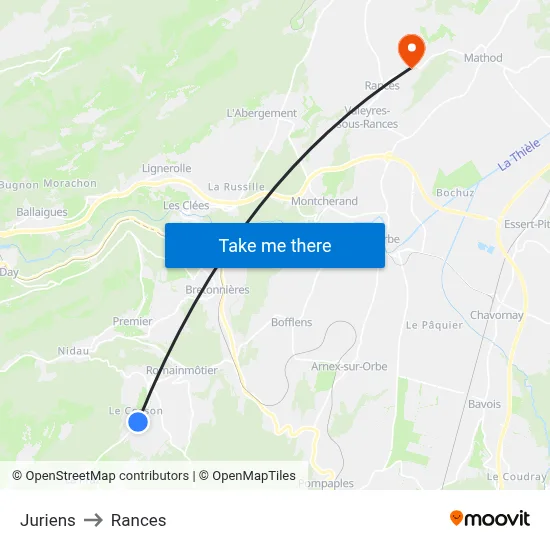 Juriens to Rances map