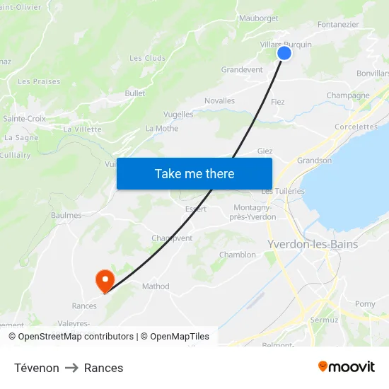 Tévenon to Rances map