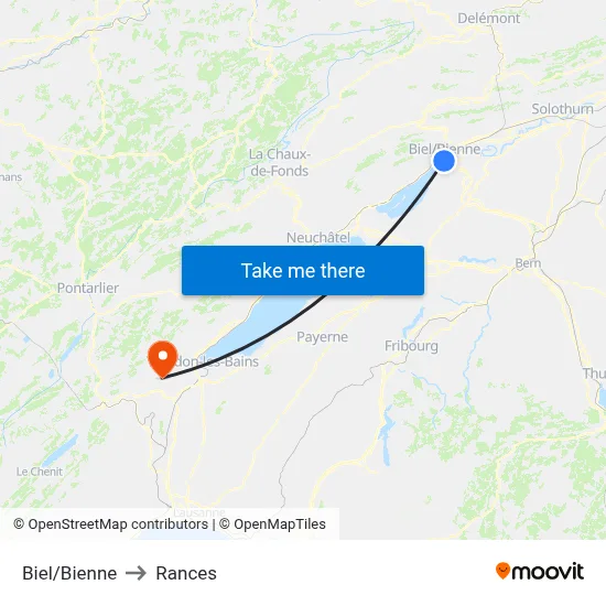 Biel/Bienne to Rances map