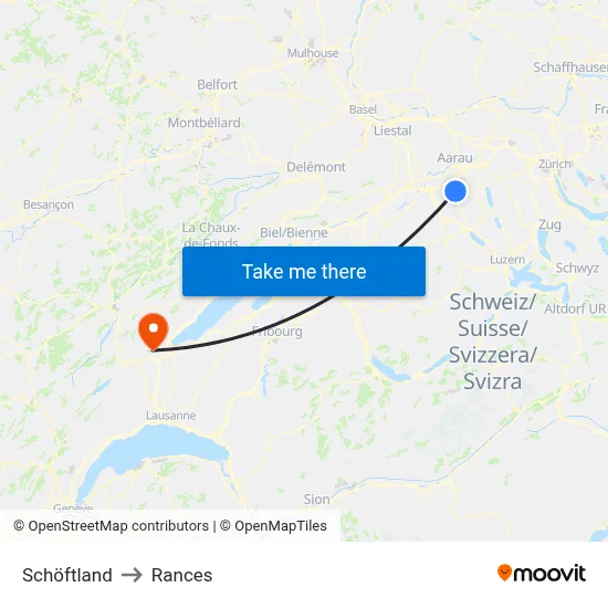 Schöftland to Rances map