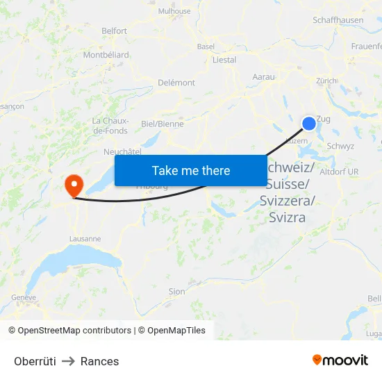 Oberrüti to Rances map
