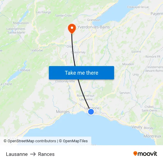 Lausanne to Rances map