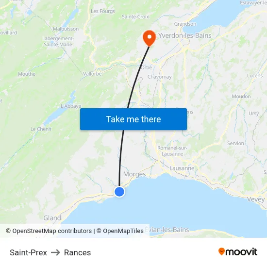 Saint-Prex to Rances map