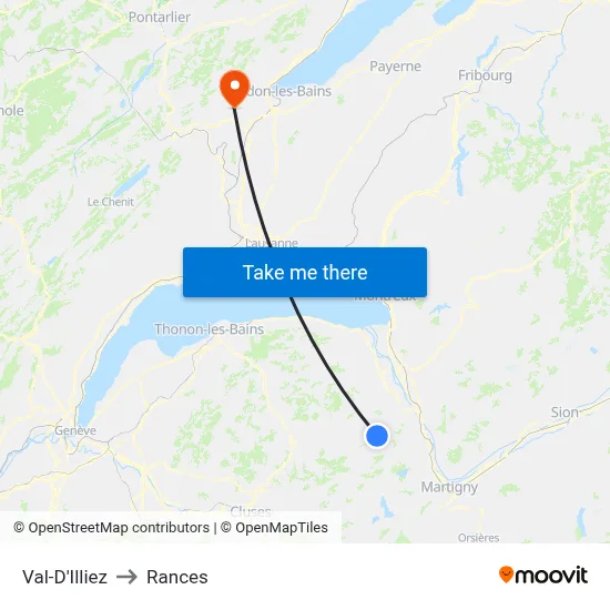 Val-D'Illiez to Rances map