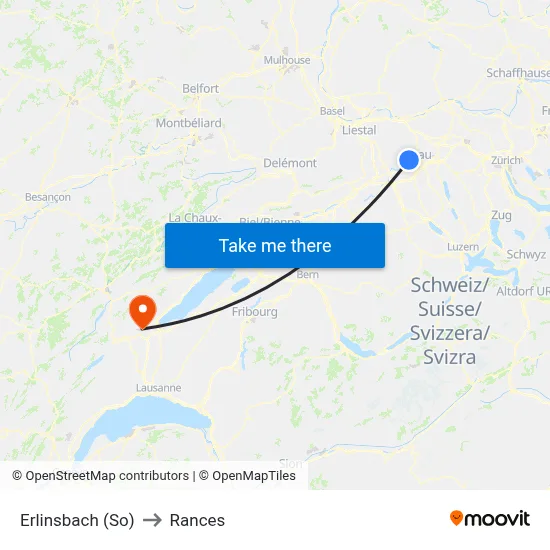 Erlinsbach (So) to Rances map