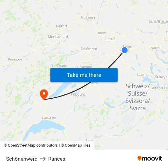 Schönenwerd to Rances map