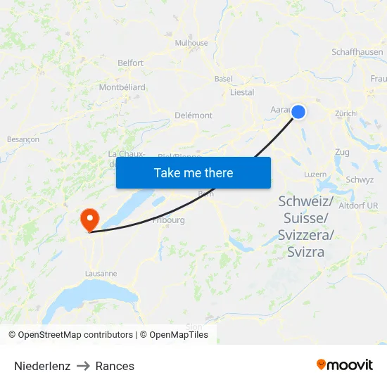 Niederlenz to Rances map