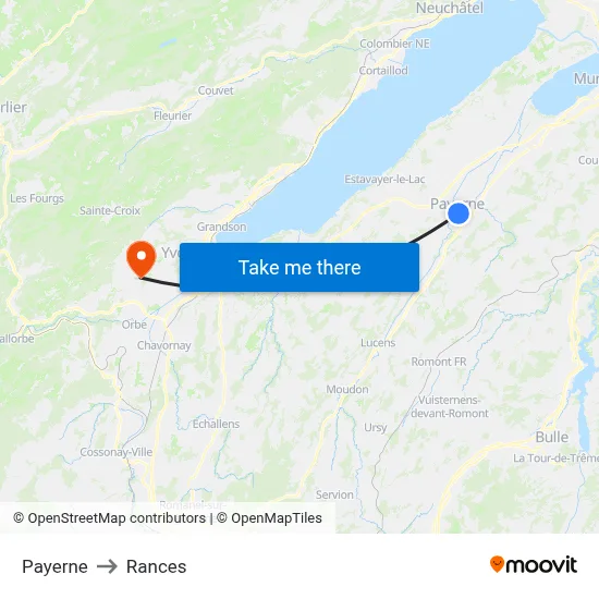 Payerne to Rances map