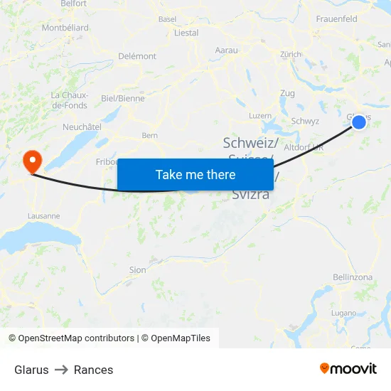Glarus to Rances map