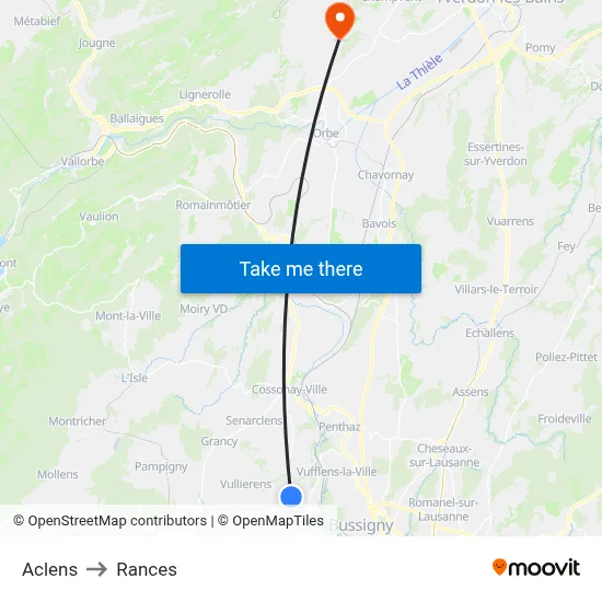 Aclens to Rances map