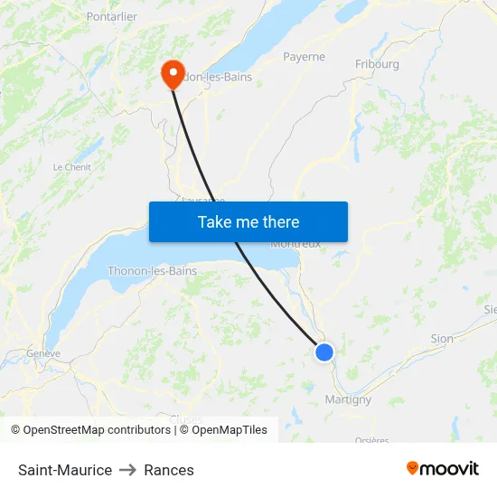Saint-Maurice to Rances map