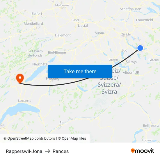 Rapperswil-Jona to Rances map