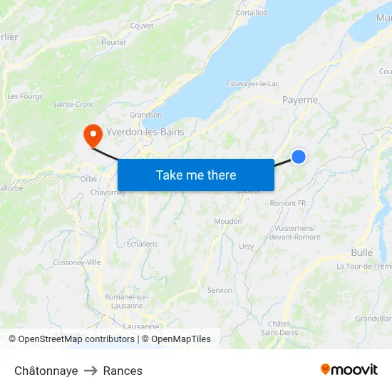 Châtonnaye to Rances map