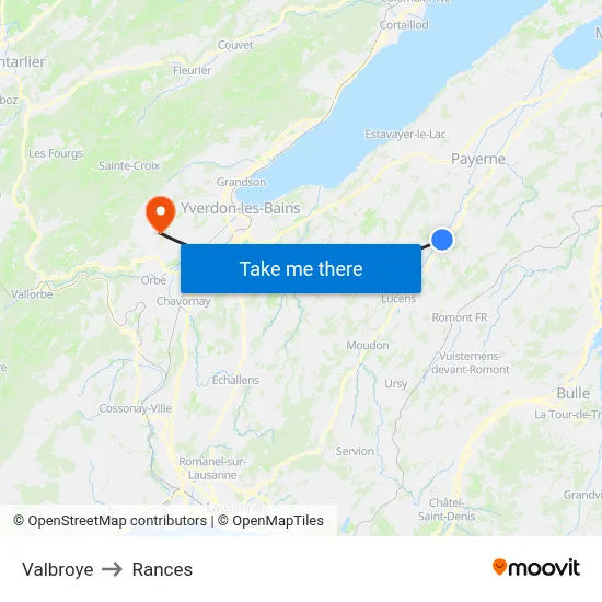 Valbroye to Rances map
