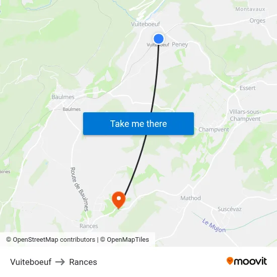Vuiteboeuf to Rances map