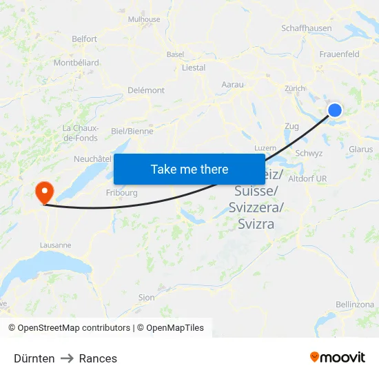 Dürnten to Rances map