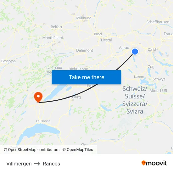 Villmergen to Rances map