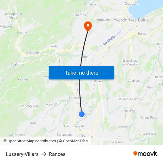 Lussery-Villars to Rances map
