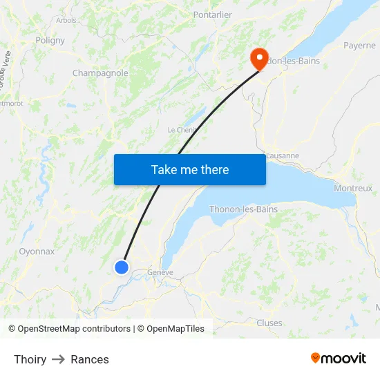 Thoiry to Rances map