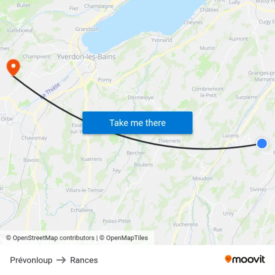 Prévonloup to Rances map