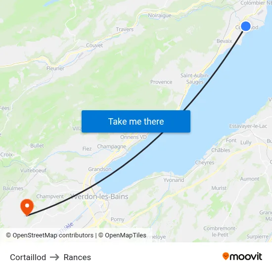 Cortaillod to Rances map