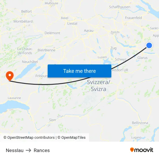 Nesslau to Rances map