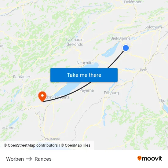 Worben to Rances map