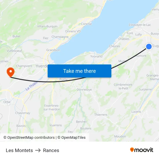 Les Montets to Rances map