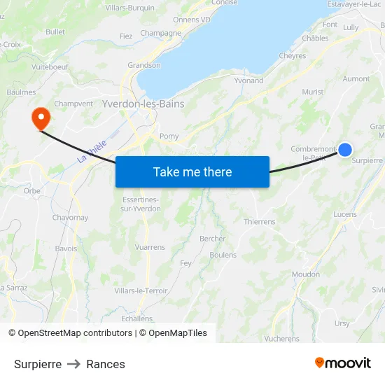 Surpierre to Rances map