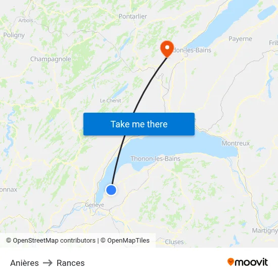 Anières to Rances map