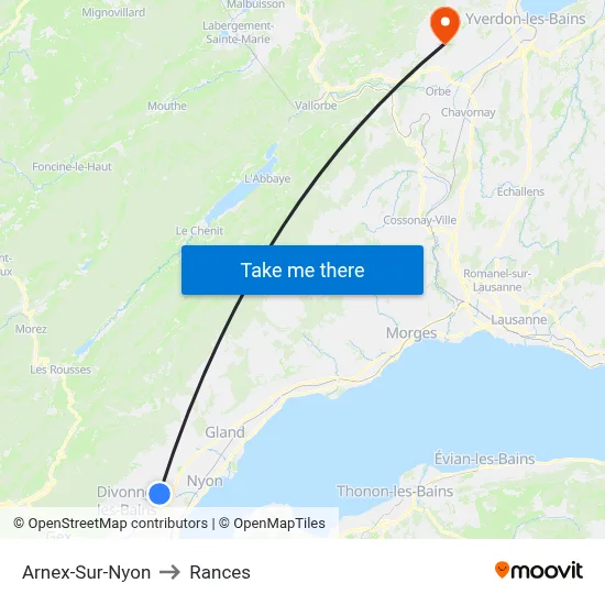 Arnex-Sur-Nyon to Rances map