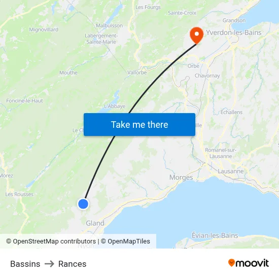 Bassins to Rances map