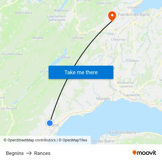 Begnins to Rances map