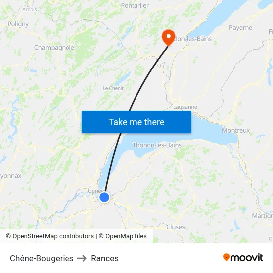 Chêne-Bougeries to Rances map