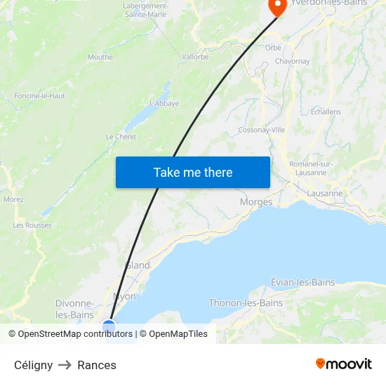 Céligny to Rances map