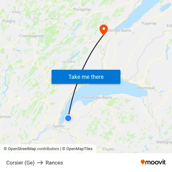 Corsier (Ge) to Rances map
