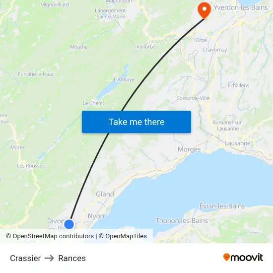 Crassier to Rances map