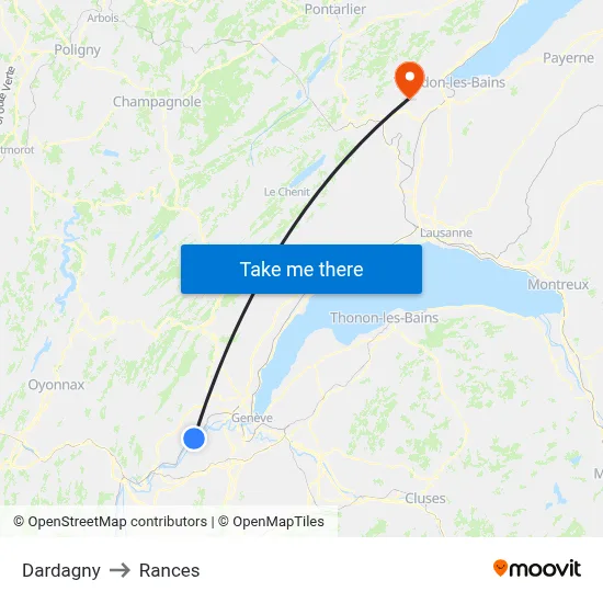 Dardagny to Rances map