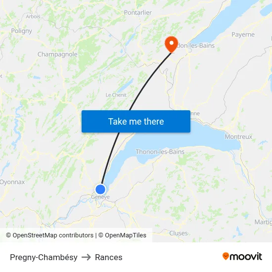 Pregny-Chambésy to Rances map