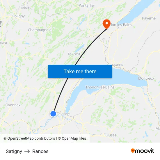 Satigny to Rances map