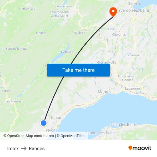 Trélex to Rances map