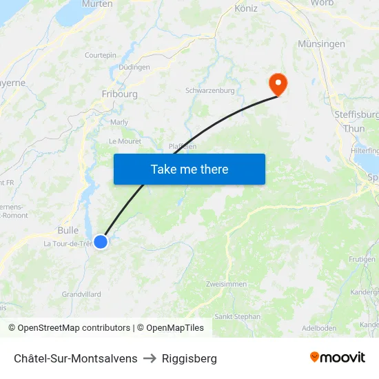 Châtel-Sur-Montsalvens to Riggisberg map