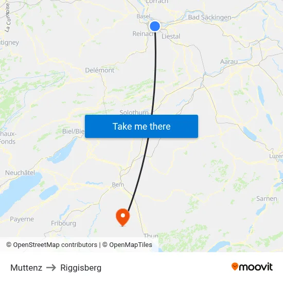 Muttenz to Riggisberg map