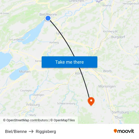 Biel/Bienne to Riggisberg map