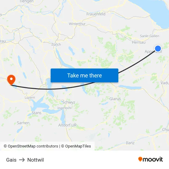 Gais to Nottwil map