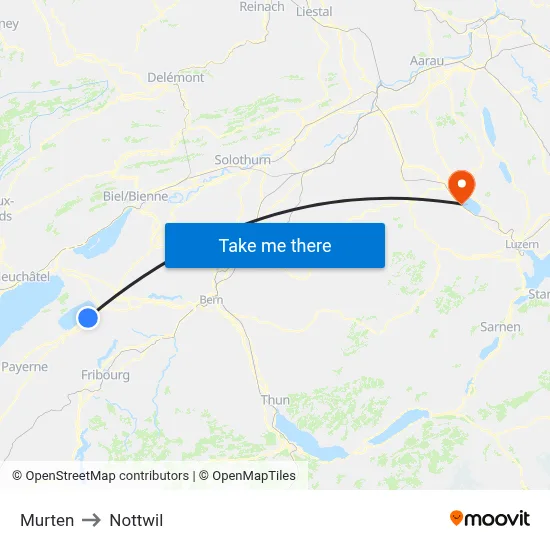 Murten to Nottwil map