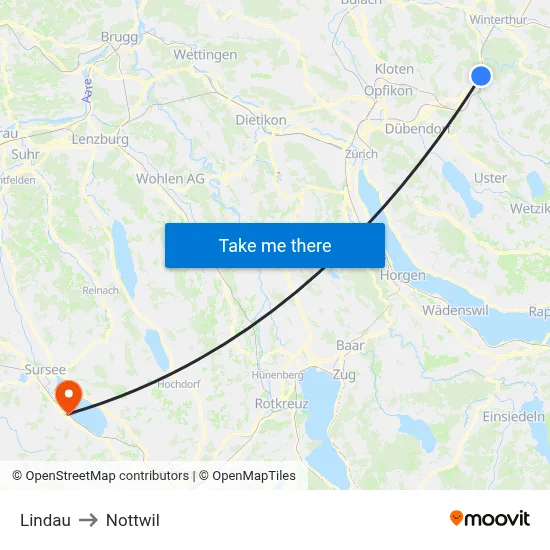 Lindau to Nottwil map