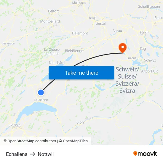 Echallens to Nottwil map
